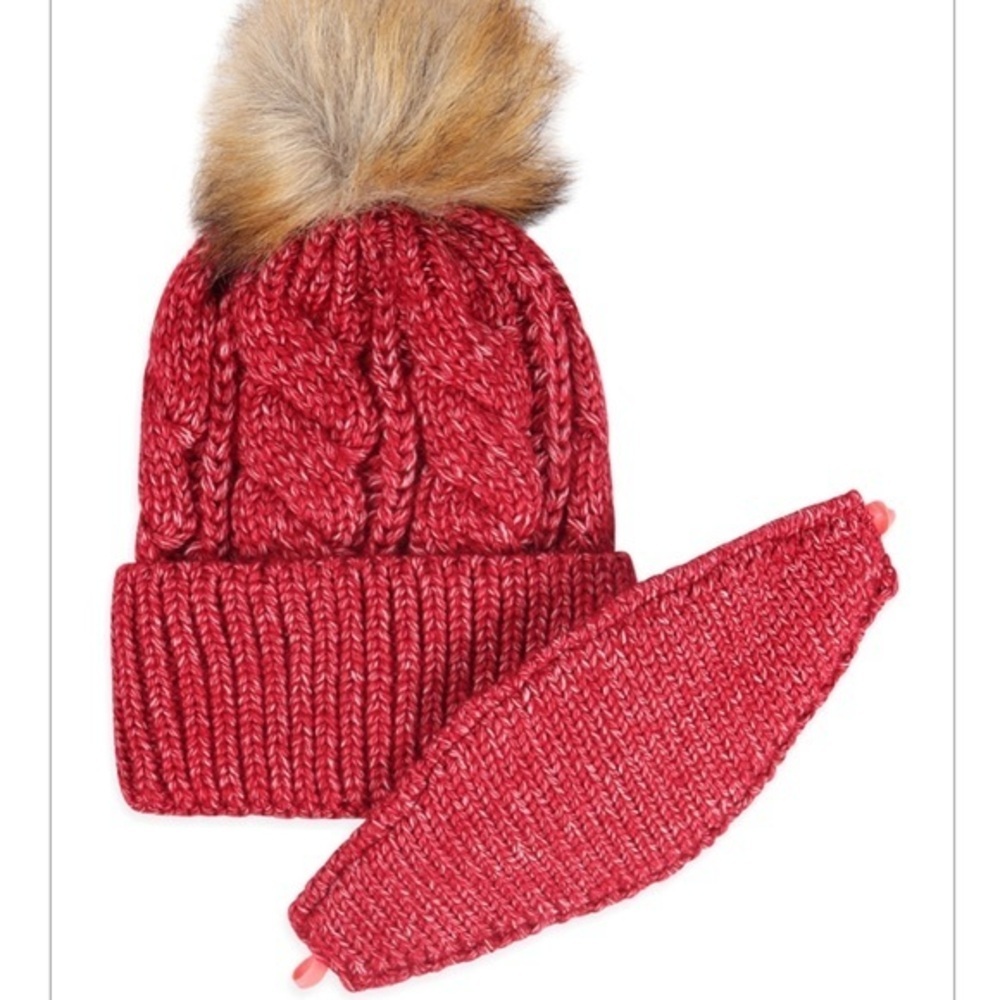 🆕Light burgundy knitted beanie w/face warmer